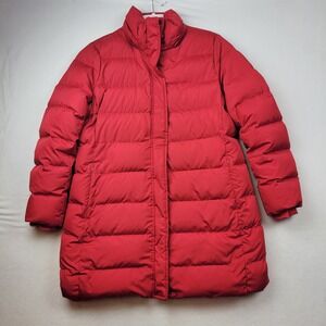 Lands End Womens Large Down Fill Jacket Insulated Red Puffer Full Zip Mock